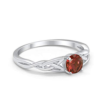 Celtic Trinity Wedding Ring Simulated Garnet CZ 925 Sterling Silver